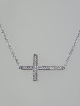 Blue & White Diamond Reversible Sideways Cross Necklace